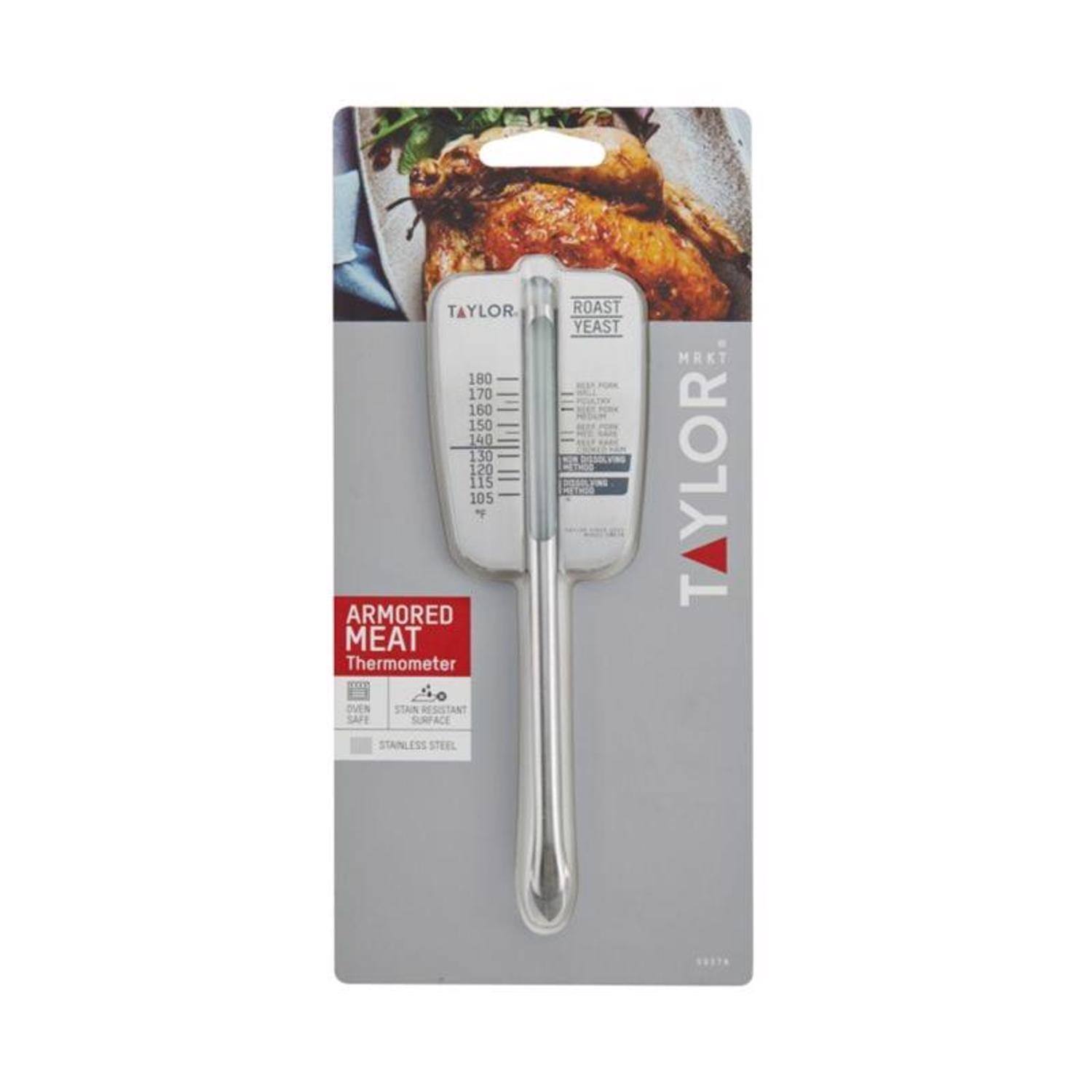 TAYLOR 180 170 160 150 140 130 120 115 105 ARMORED MEAT Thermometer ROAST YEAST MRKT TAYLOR OVEN SAFE STAINLESS STEEL