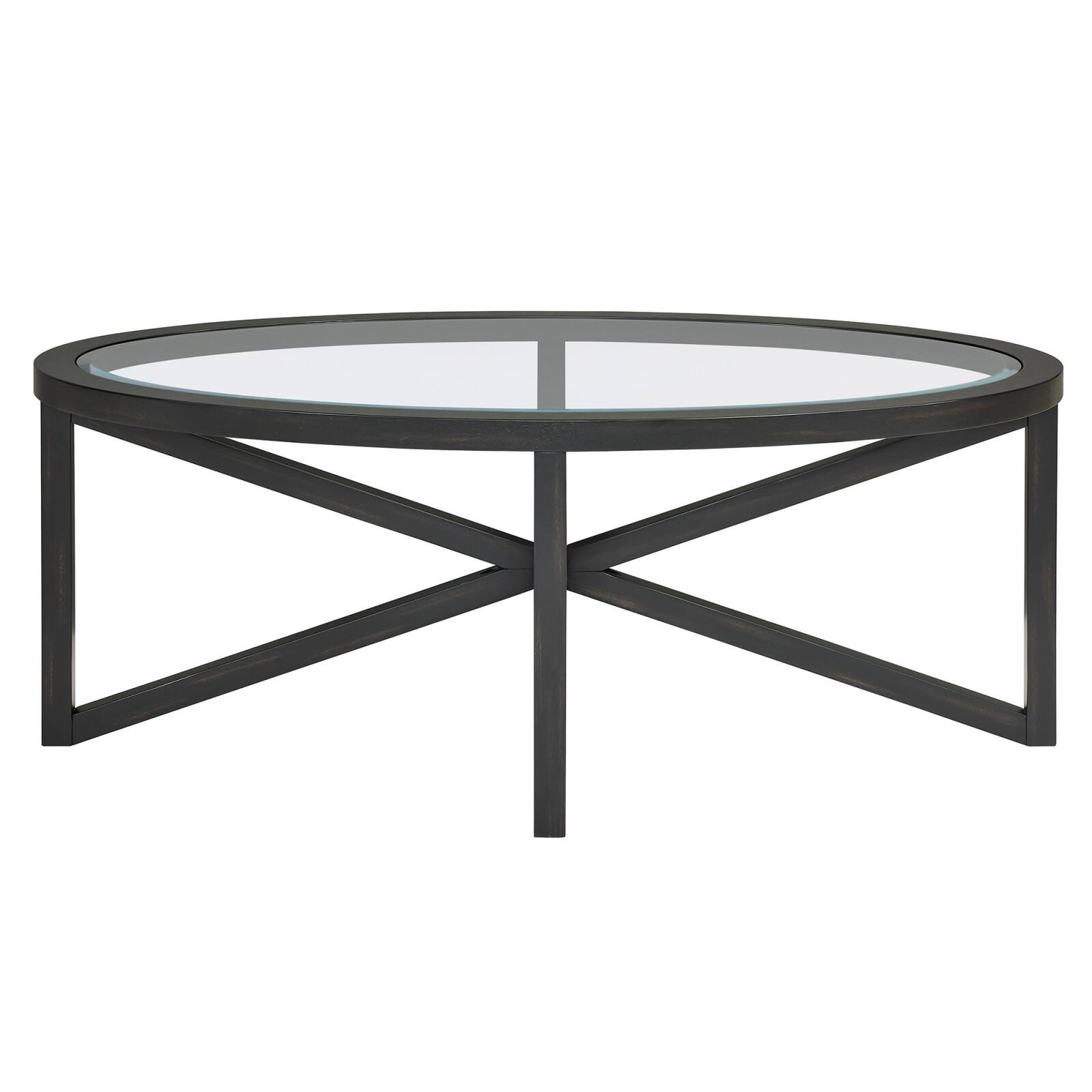 Alt View 10. Ecooso - Modern simple glass coffee table, tempered glass coffee table solid wood base round transparent glass top - Black.