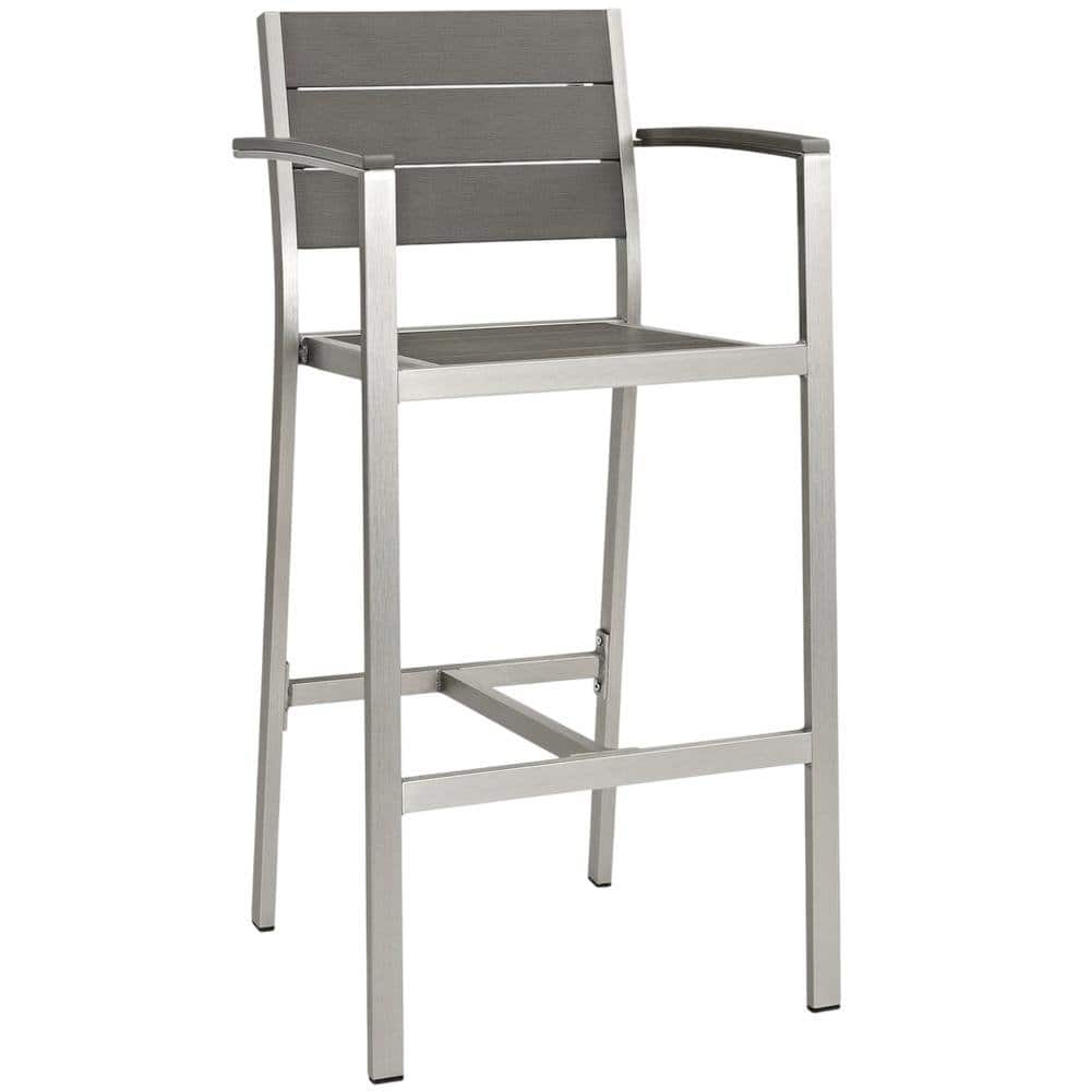 Outdoor Escape - Aluminum Outdoor Bar Stool With Armrests And Back Support For Patio Lounge - Gray