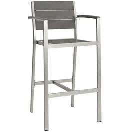 Outdoor Escape - Aluminum Outdoor Bar Stool With Armrests And Back Support For Patio Lounge - Gray