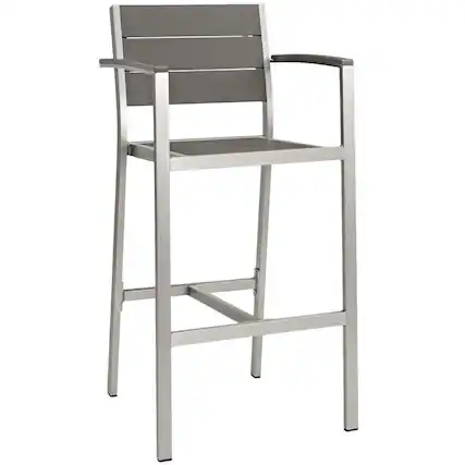 Front. Outdoor Escape - Aluminum Outdoor Bar Stool With Armrests And Back Support For Patio Lounge - Gray.
