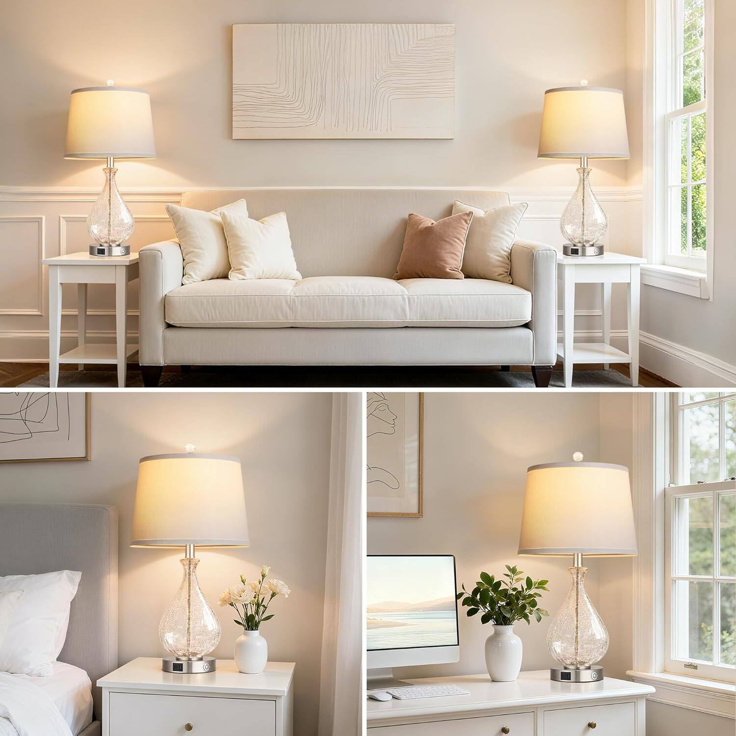 Alt View 1. partphoner - Modern Glass Table Lamps Set of 2 with USB A+C - Transparent.