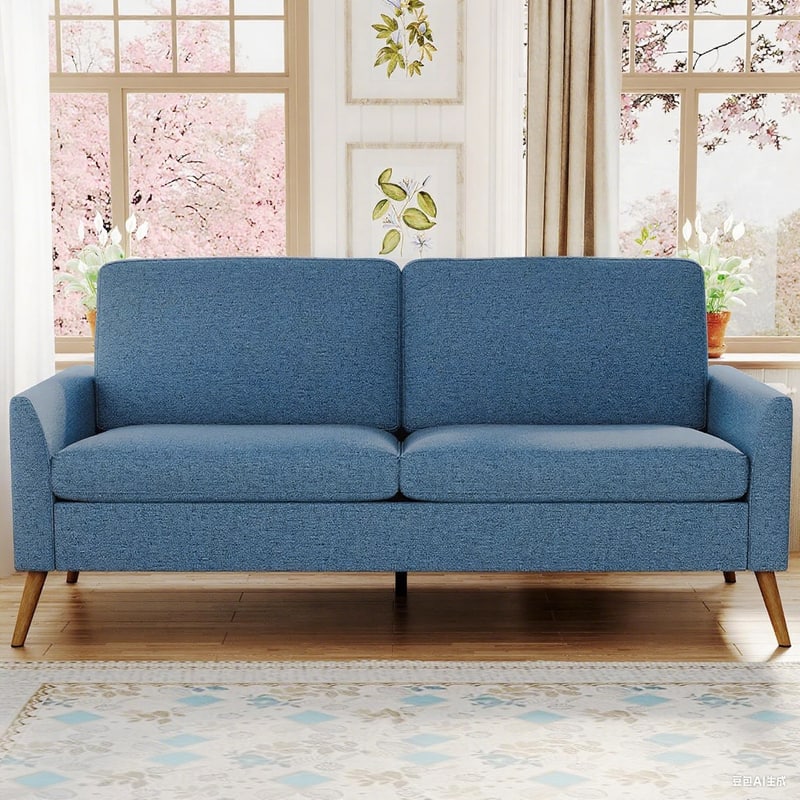 Vipbear - 68" Loveseat Sofa, Comfy Modern Couches for Living Room, Tool-Free Setup Small Couches,for Living Room, Bedroom, Office - Blue