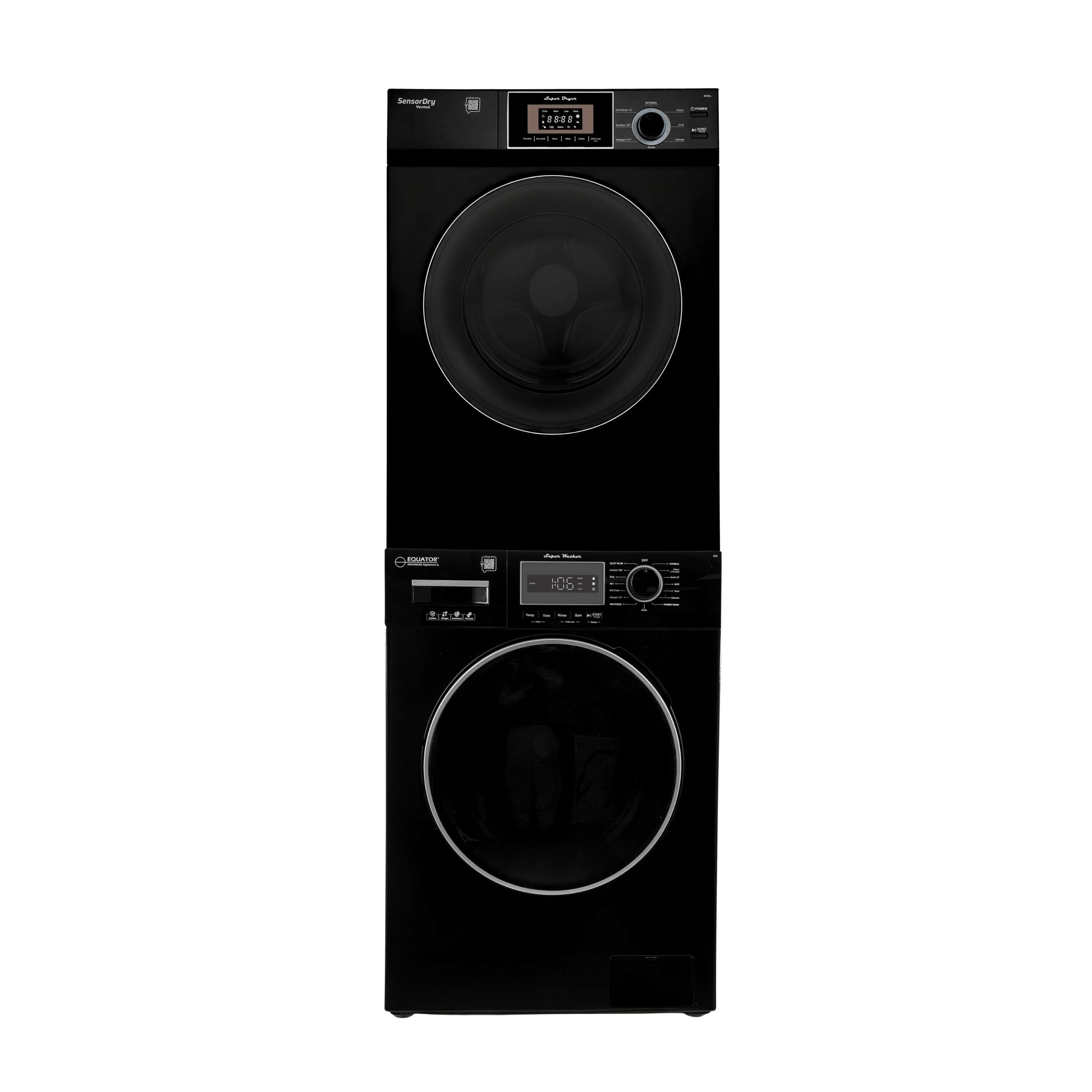 Equator - COMPACT STACKABLE LAUNDRY Washer EW 822 1.57cf + Dryer ED 866 DL 3.1cf 110V - Black