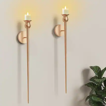 Front. Lamp Depot - Set of 2 Candle Wall Sconces - Gold.