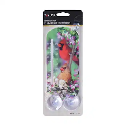 TAYLOR INDOOR/OUTDOOR 8" SUCTION CUP THERMOMETER
50 120 40 30 20 10 0 10 20 100 80 60 40 20 0 0 40- 20 +
AF LOR *RIN SEBIES