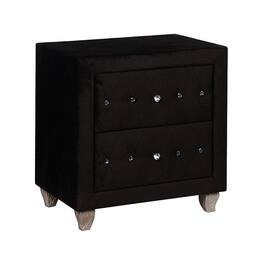 Manhattan Lane - Rea Nightstand, 2 Drawers with Crystal Knobs, Velvet Upholstery - Black