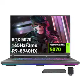 ASUS - ROG Strix G16 16" FHD+ 165Hz Gaming Laptop,Ryzen 9 8940HX,32GB RAM,2TB SSD+1TB Docking Set,RTX 5070,Win 11 - Gray