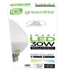 SMART LED 30W greenlite G greenlite
"Alexa, turn on the lights."
SMART LED 30W REPLACEMENT CHANDELIER BULB
Control Your Lights From Anywhere App Store Google play
Tunable White 2700K-6500K
Brightness Estimated Energy Cost 350 $0.54 2.4GHz