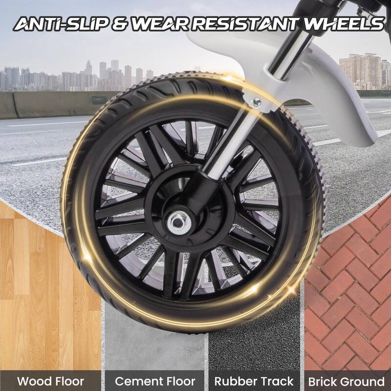 ANTI-SLIP & WEAR RESISTANT WHEELS

Wood Floor  
Cement Floor  
Rubber Track  
Brick Ground
