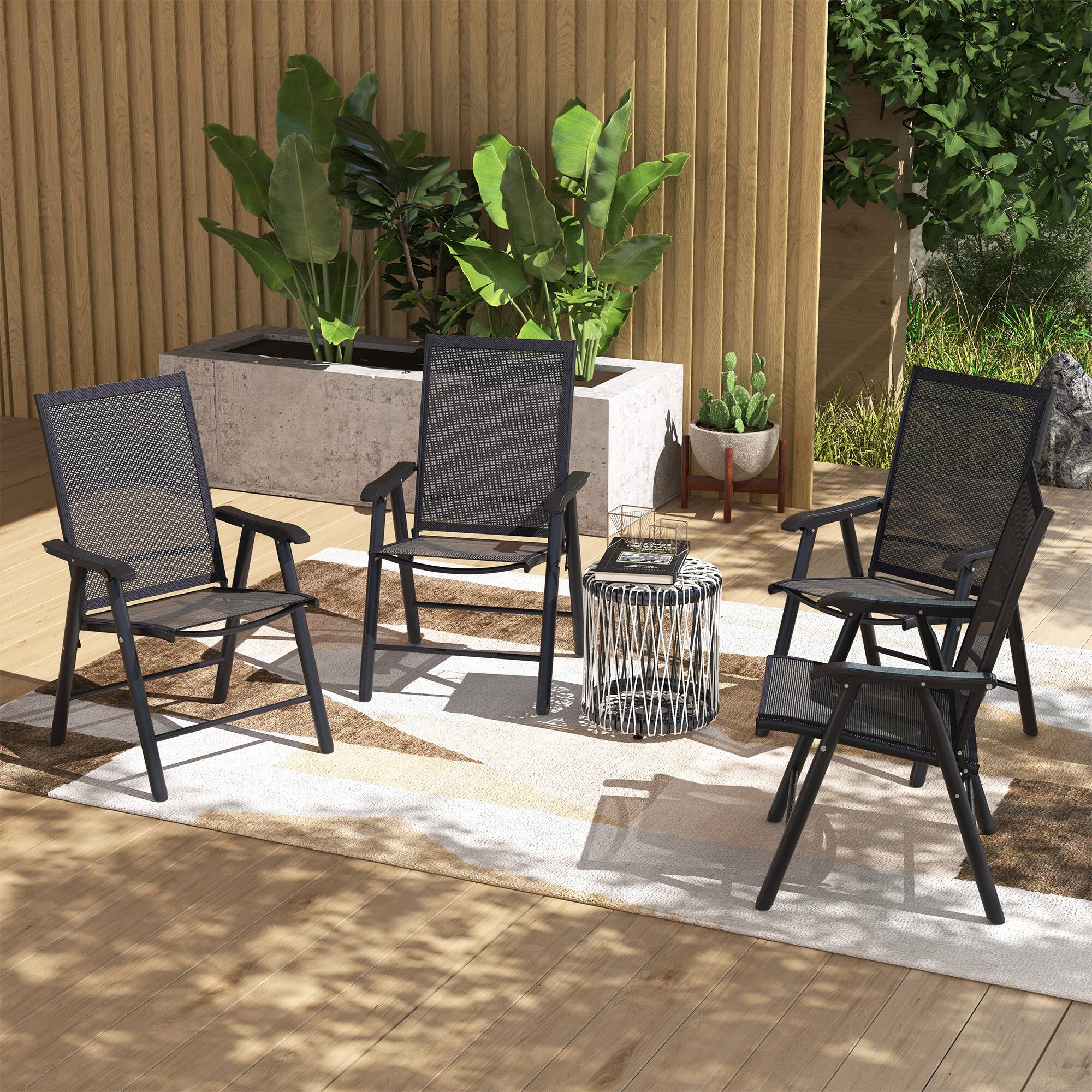 Alt View 1. Outsunny - of 4 Outdoor Folding Chairs, Stackable Patio Dining Chairs with Armrests - Black.