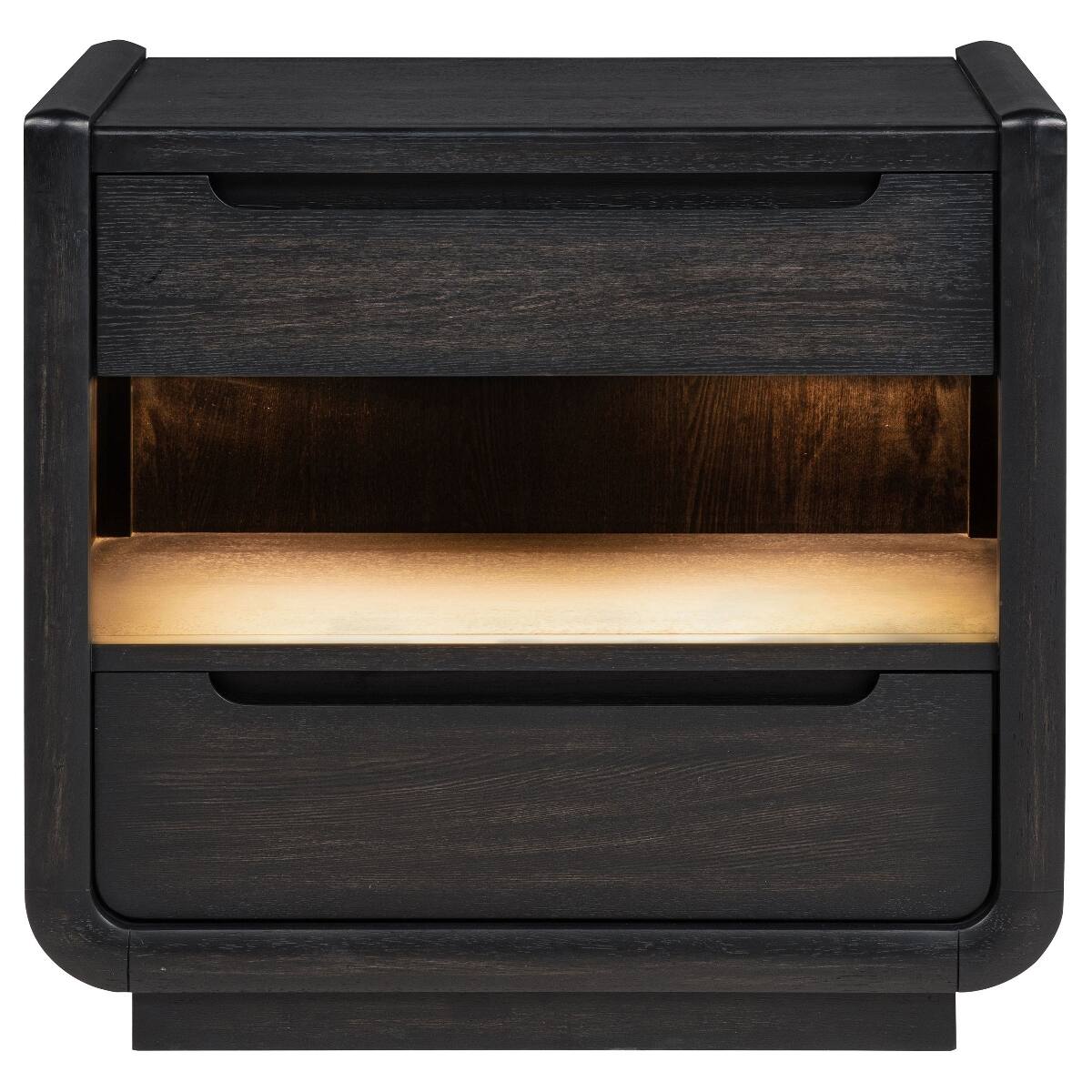 Back. Loheer - Loheer Burnished Black Two Drawer LED Nightstand with USB-A and USB-C Ports - Burnished Black.