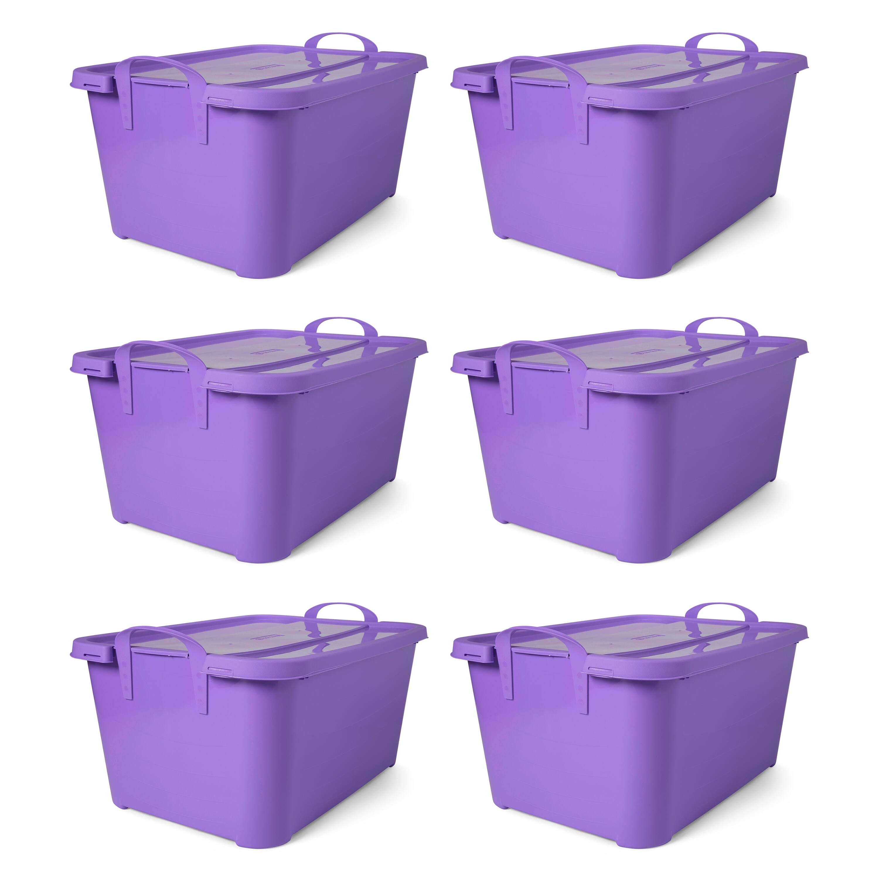 Alt View 1. Life Story - Life Story 55 Quart Stackable Storage Bin, Light Duty Container, Purple, 6 Pack - Solid Purple.