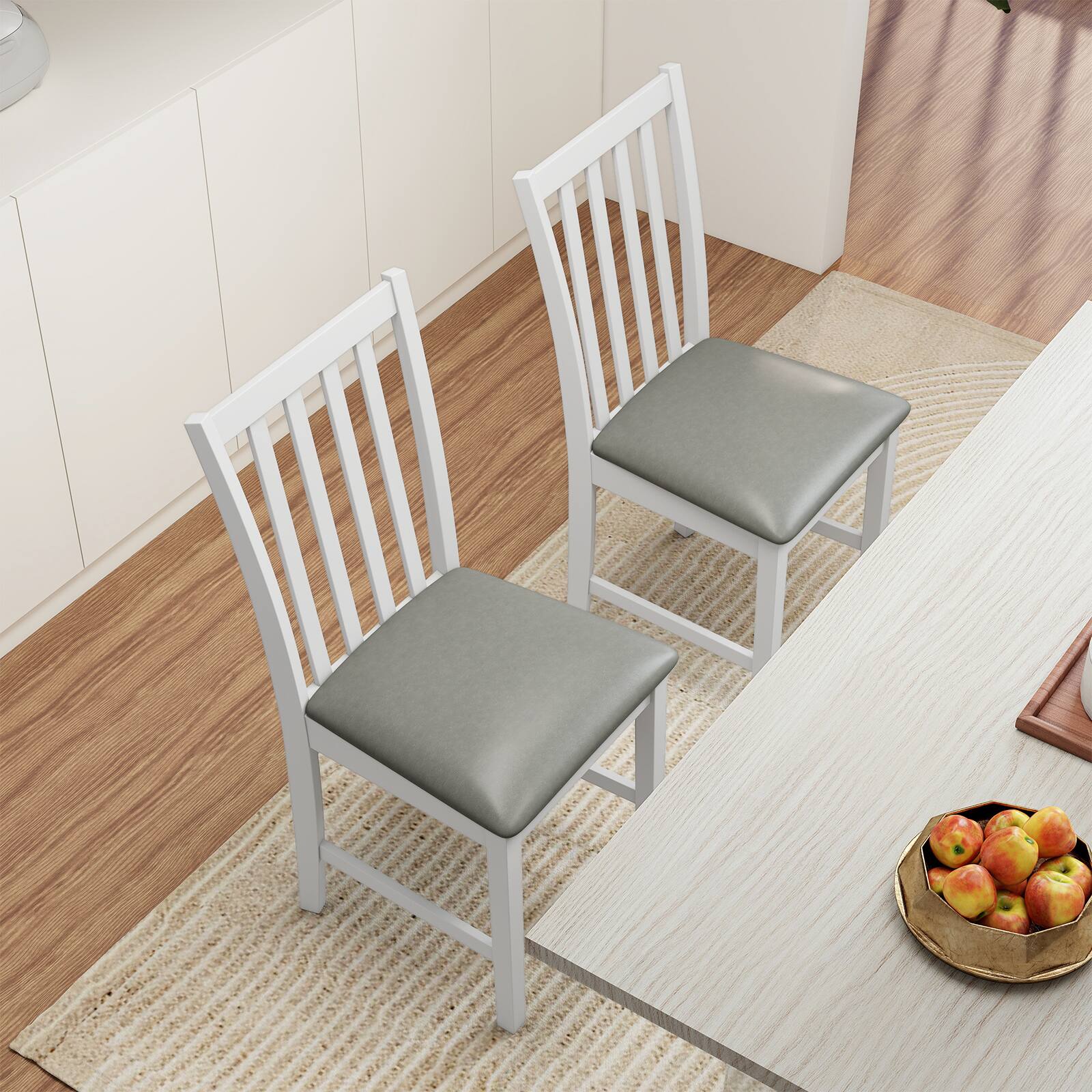 Alt View 1. Gymax - Gymax Wooden Dining Chair Set of 4 w/Rubber Wood Frame & Padded Seat & Curved Back White - White.