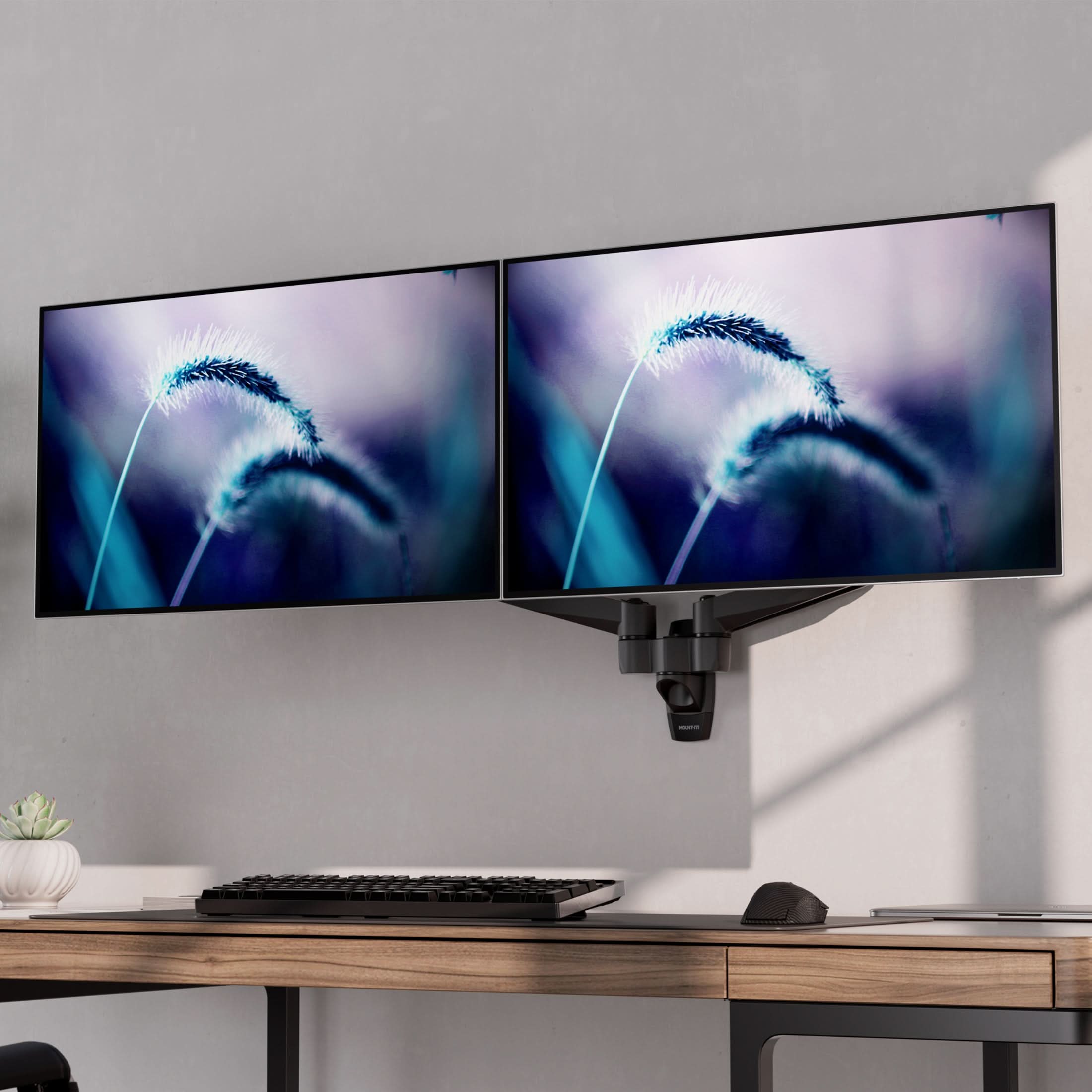 Back. Mount-It! - CLiX Series Dual Monitor Wall Mount with Gas Spring Arms, Full Motion, 13"-32", Black - Black.