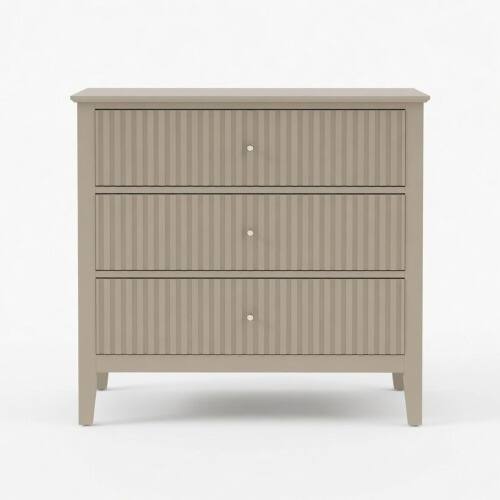 Alt View 5. LUCKY ONE - 32" Assembled Wide Fluted Nightstand 3-Drawer - Beige.