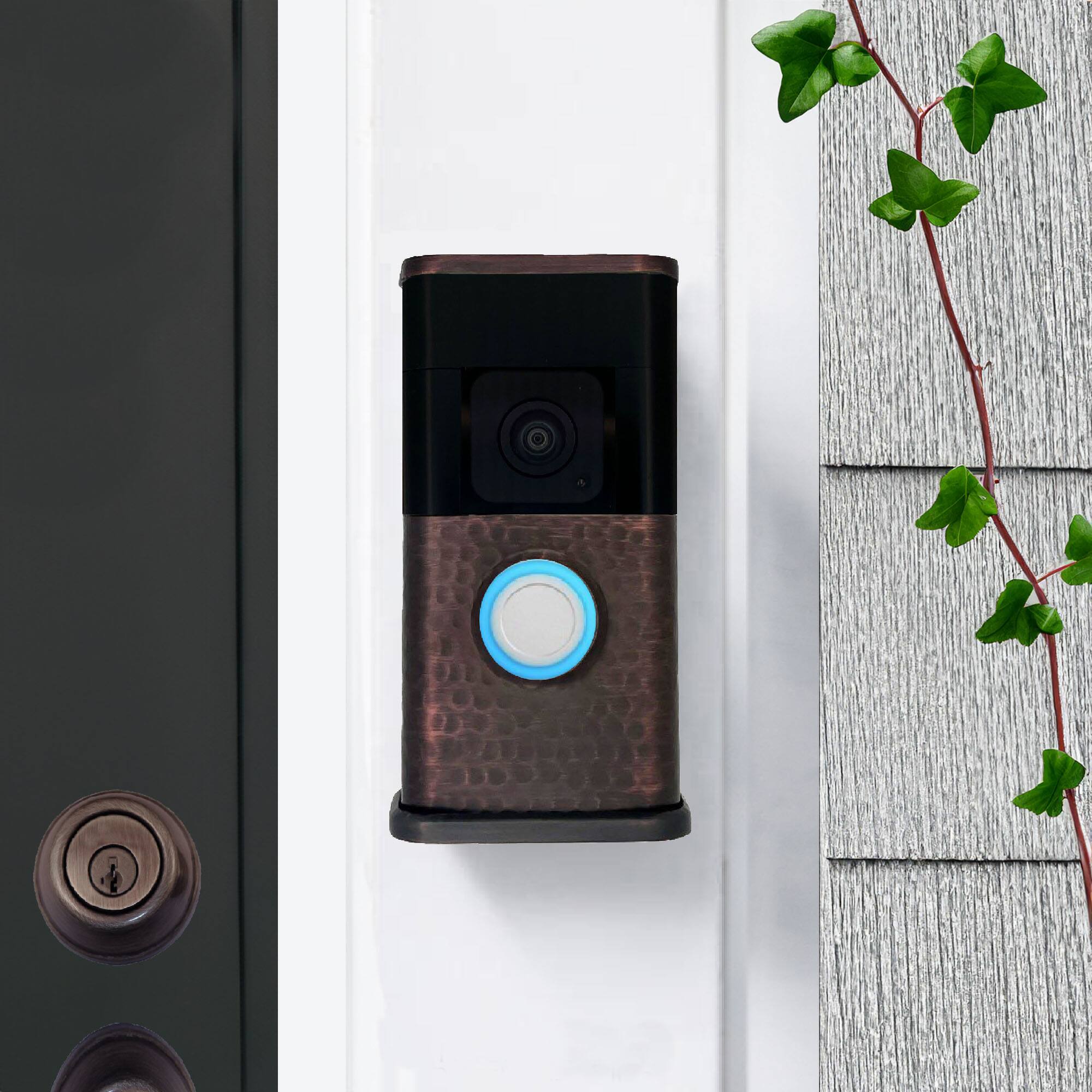 Alt View 3. Michael Healy - Hammered Video Doorbell Cover (Ring 3, 3 Plus, 4, Battery Plus and Battery Pro) - Oiled Bronze.