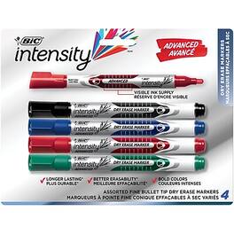 BIC America - BIC Intensity Advanced Dry Erase Markers, Bullet Tip, 4/Pack - Assorted