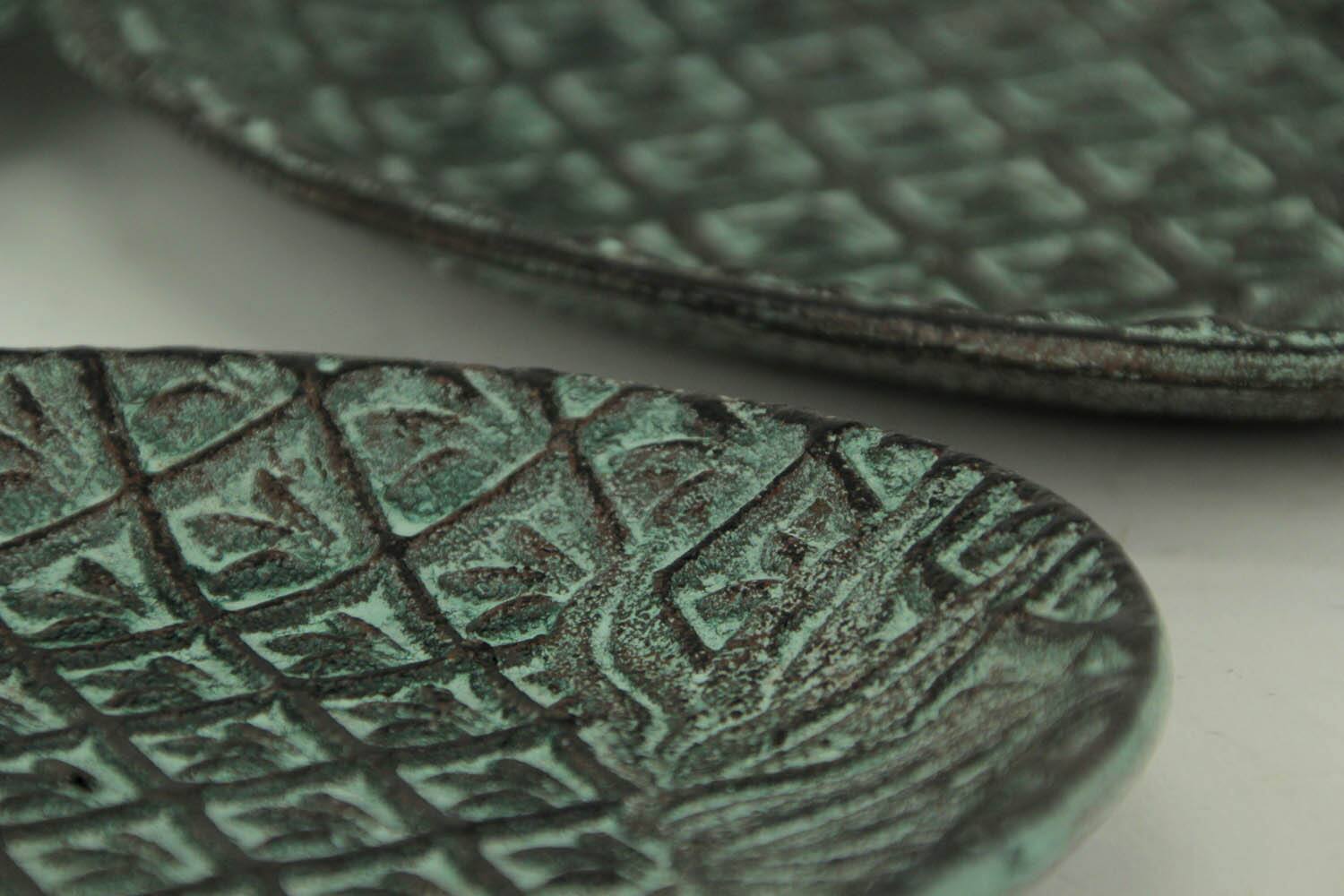 Alt View 2. SPI Home - Green Verdigris Cast Iron Pineapple Decorative Trays Set of 2 - Green.