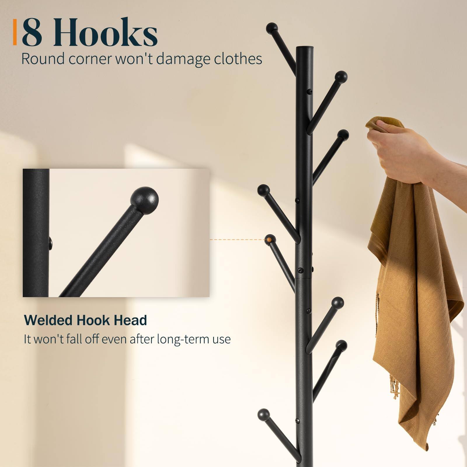 8 Hooks  
Round corner won't damage clothes  

Welded Hook Head  
It won't fall off even after long-term use