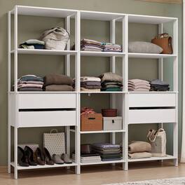 Madesa - Wardrobe Clothes Storage Rack with 4 Drawers and Open Shelves 78"L - White - White