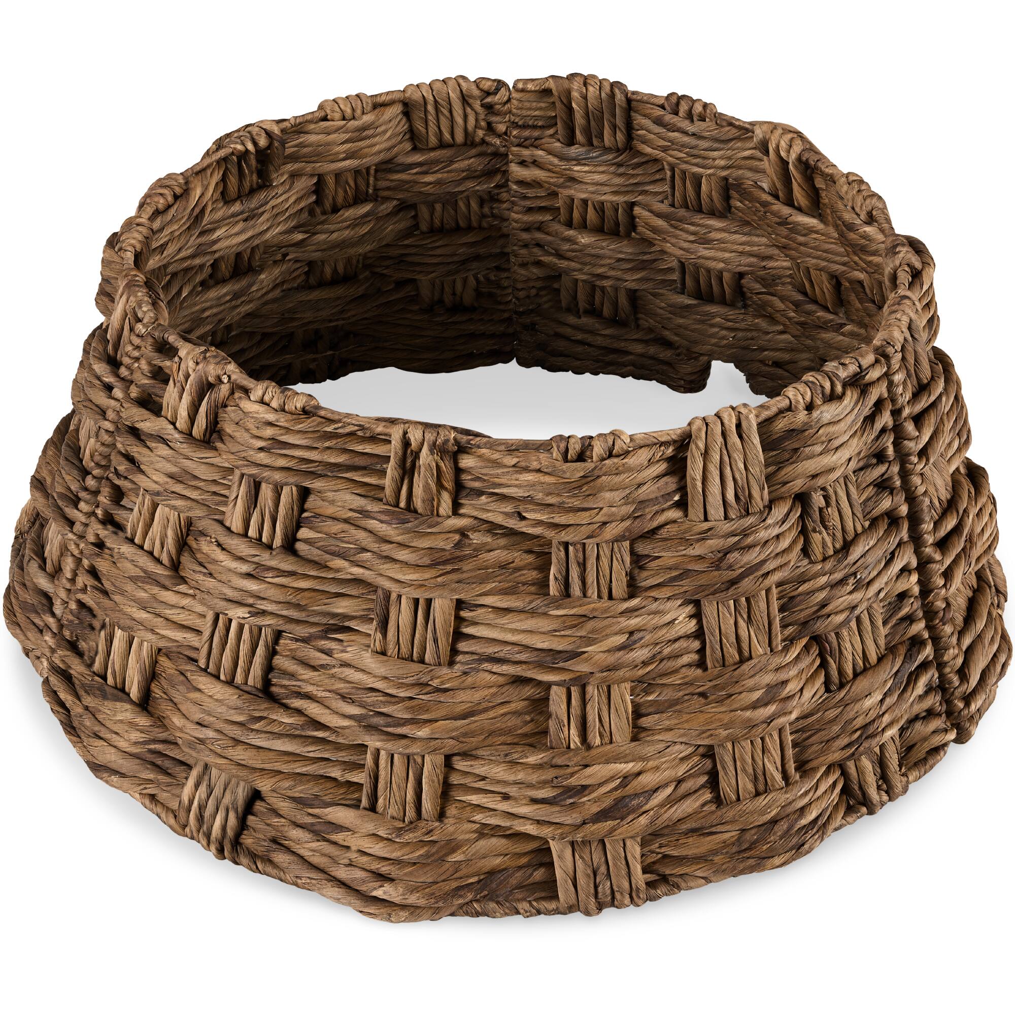 Best Choice Products - 24in Basket Woven Hyacinth Christmas Tree Collar, Skirt Accessory w/ Cord Cut-Out - Chestnut - Chestnut – Basket Weave