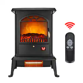 Winado - 1500W Freestanding Three-door Glass 3D Flame Fireplace with Remote Control/Quartz tube heating/Fake Firewood - Black