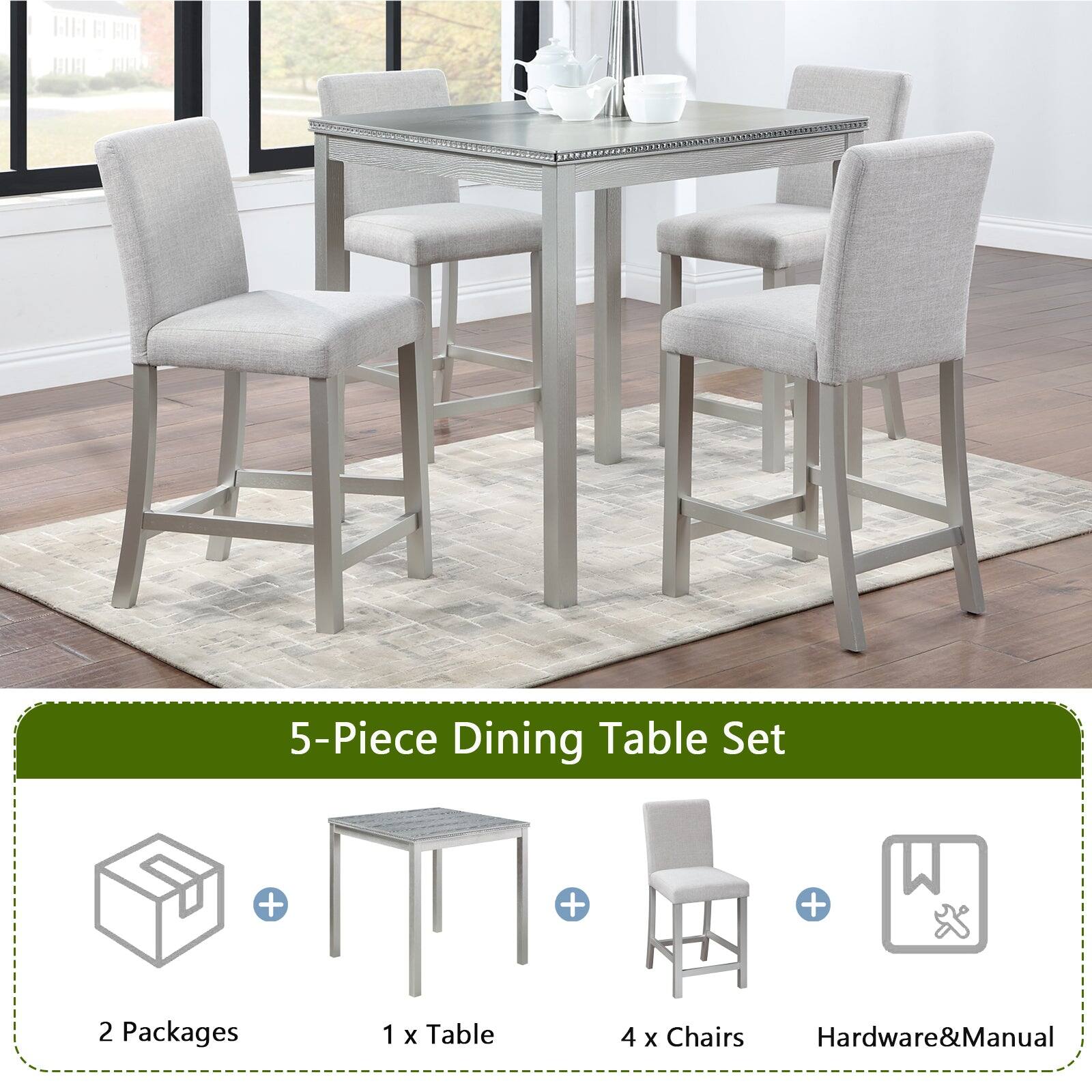 5-Piece Dining Table Set

2 Packages
1 x Table
4 x Chairs
Hardware & Manual
