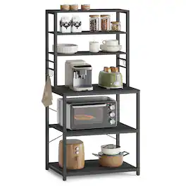 Songmics Home - Coffee Bar, Baker’s Rack for Kitchen with Storage, 6-Tier Kitchen Shelves with 6 Hooks, Microwave Stand, Industrial - Charcoal Gray and Ink Black