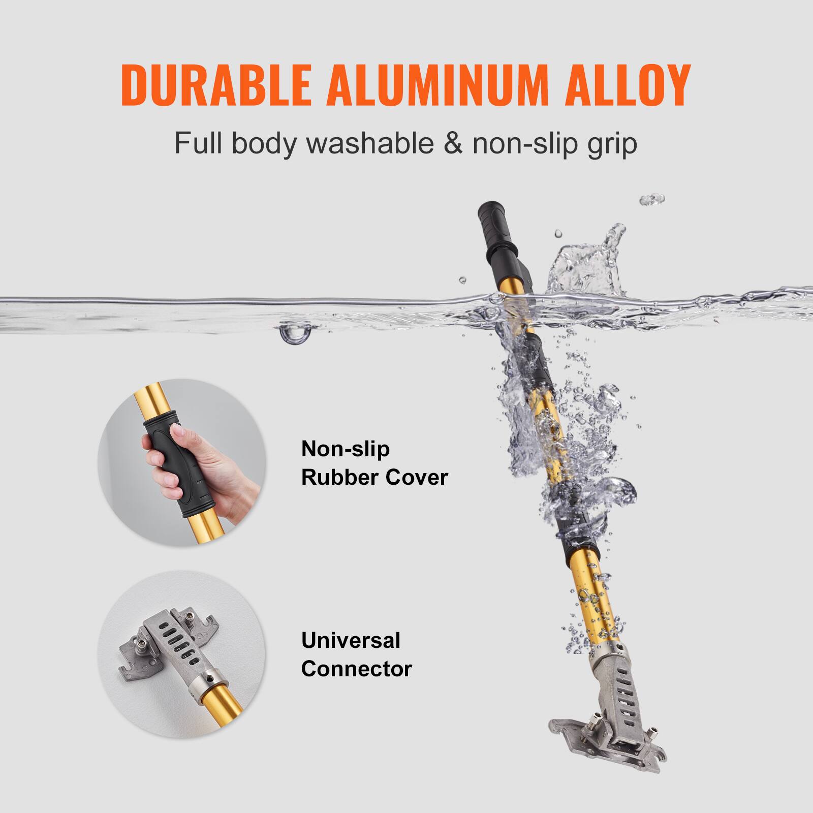 DURABLE ALUMINUM ALLOY  
Full body washable & non-slip grip  

Non-slip Rubber Cover  

Universal Connector
