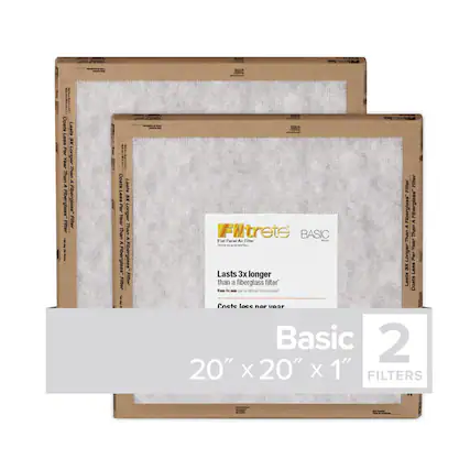 Filtrete BASIC Flat Panel Air Filter - Lasts 3x longer than a fiberglass filter
Costs less per year than a fiberglass filter
20" x 20" x 1" FILTERS
2 FILTERS