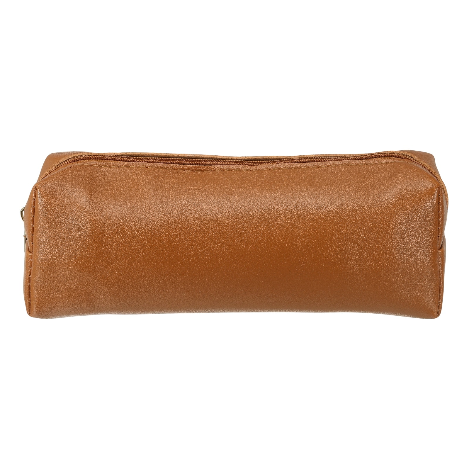 Unique Bargains - 1pc Leather Pen Pouch, Small Zippered Pencil Case, Stationery & Makeup Organizer for Adults - Brown