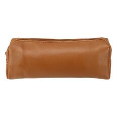 Front. Unique Bargains - 1pc Leather Pen Pouch, Small Zippered Pencil Case, Stationery & Makeup Organizer for Adults - Brown.