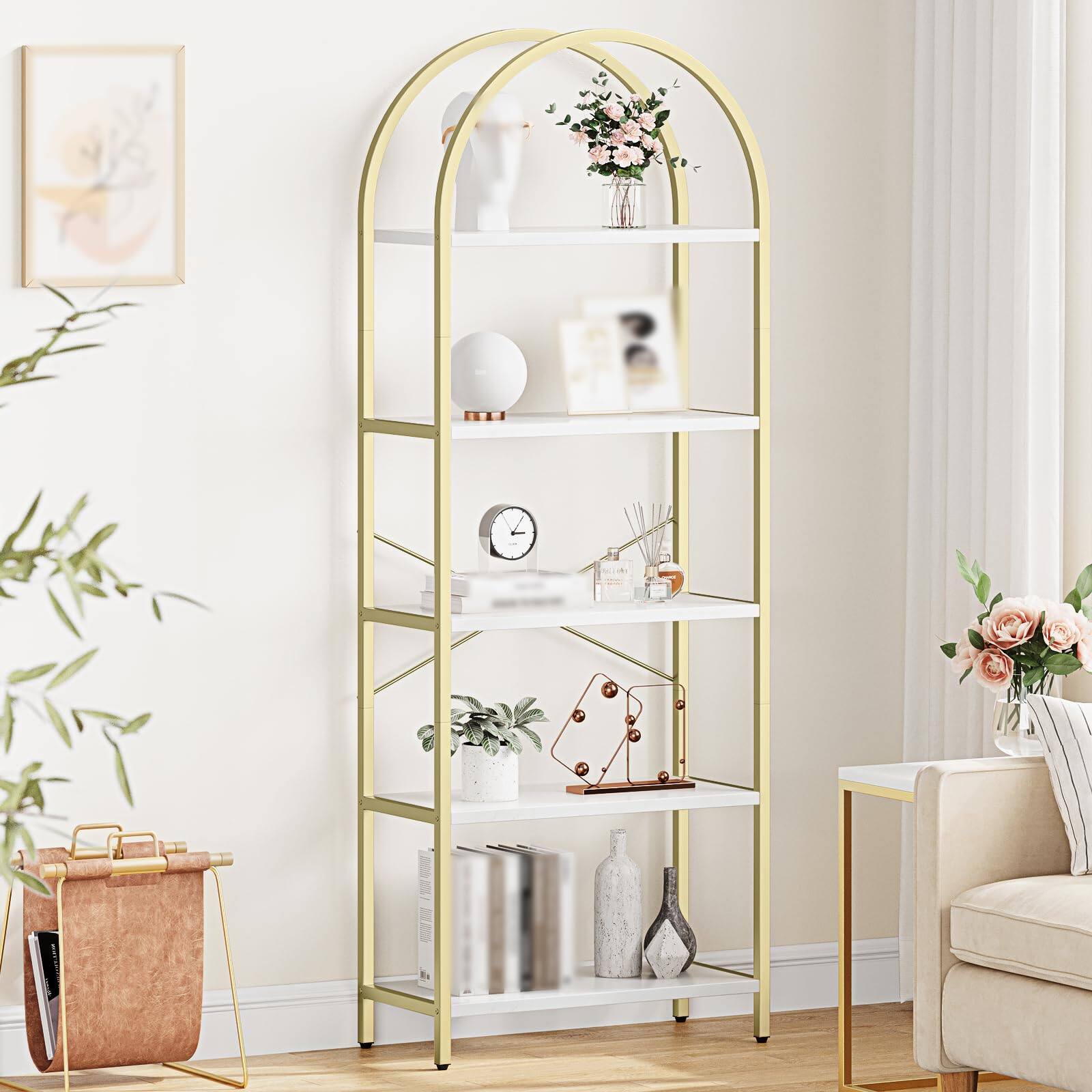 Front. Babevy - Arched Bookshelf - Gold.