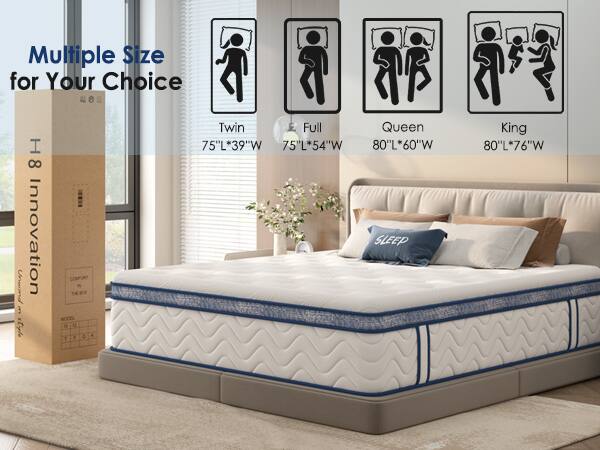 Multiple Size for Your Choice

H8 Innovation

Twin 75"L*39"W

Full 75"L*54"W

Queen 80"L*60"W

King 80"L*76"W