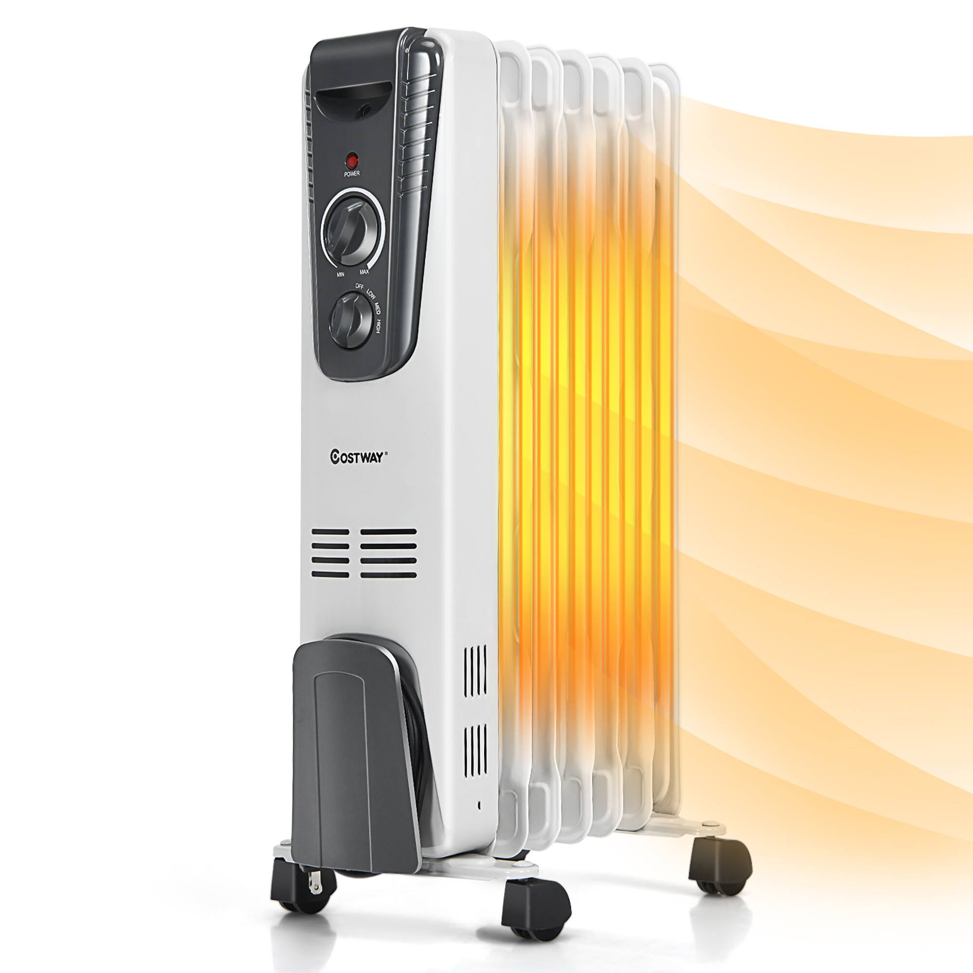 Costway - 1500W Electric Oil Filled Radiator Space Heater 5.7 Fin Thermostat Room Radiant - White