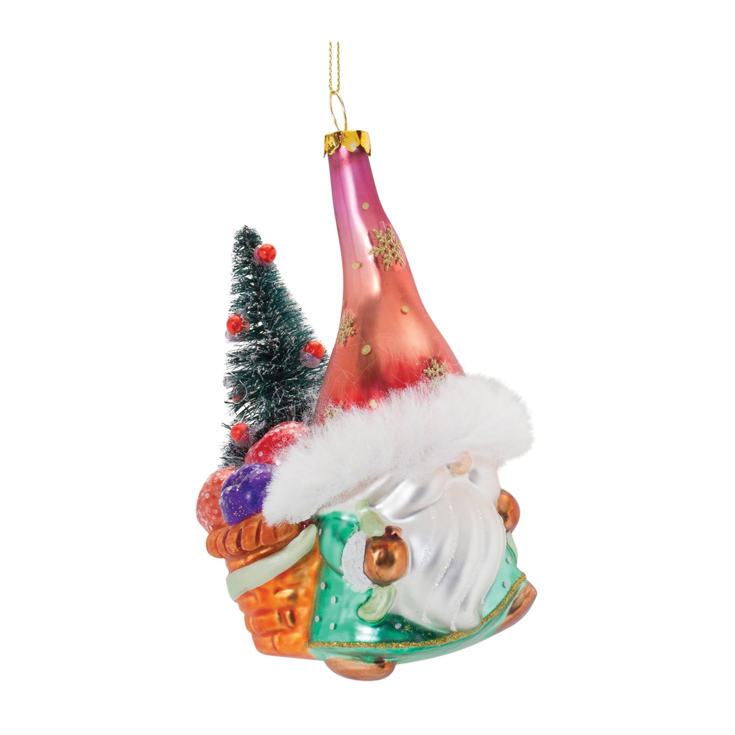Left. BreeBe - Glass Santa Gnome Ornament (Set of 6) - Green, Red.