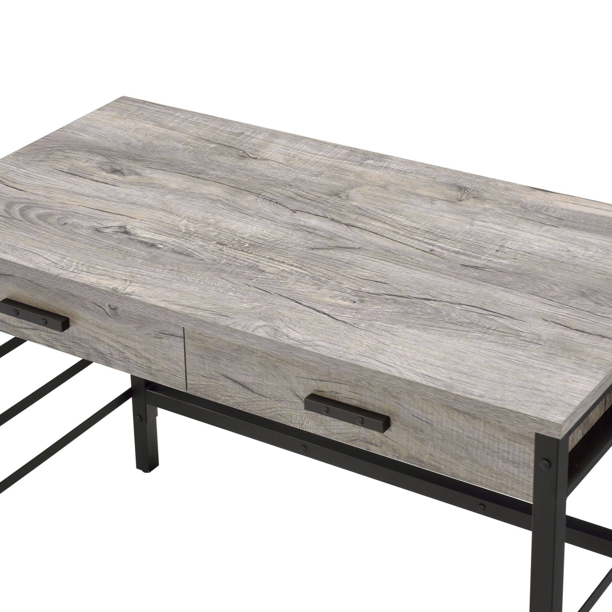 Alt View 4. GOODSILO - Modern Light Weathered Oak Writing Desk with USB Charging Ports and Storage Drawers for Home Office - Oak.