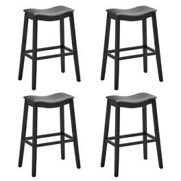 Gymax - Set of 4 Saddle Bar Stools Bar Height Kitchen Chairs w/ Rubber Wood Legs - Black