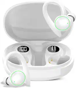 PRIMEPLUS - Wireless Earbuds, Bluetooth 5.4 Sport Earbuds with ENC Noise Cancelling Mic, 48H Playtime, Ear Hooks, Deep Bass - White