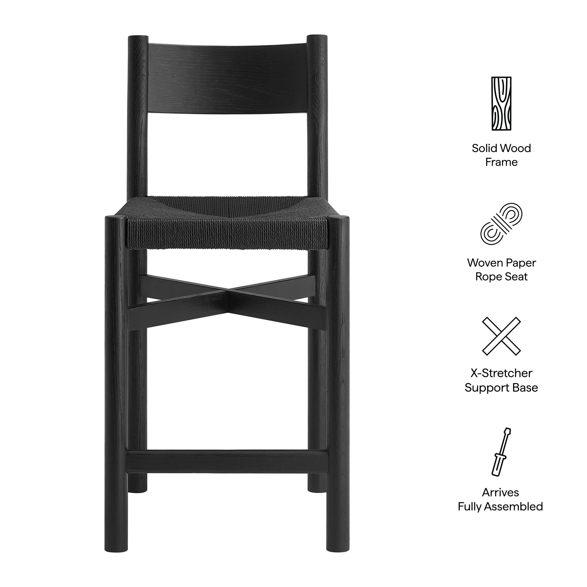 Solid Wood Frame  
Woven Paper Rope Seat  
X-Stretcher Support Base  
Arrives Fully Assembled