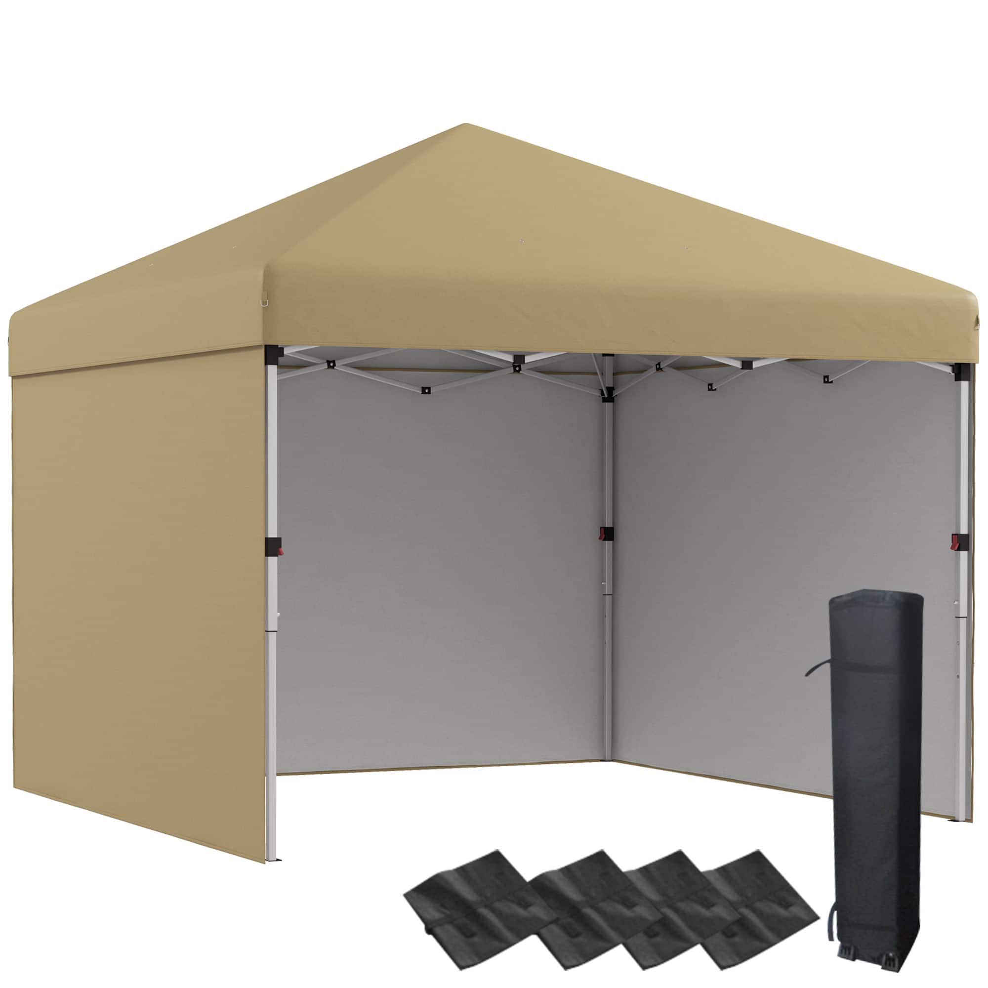 Front. Outsunny - 10' x 10' Pop Up Canopy Tent with 3 Sidewalls, Leg Weight Bags and Carry Bag, Height Adjustable - Beige.