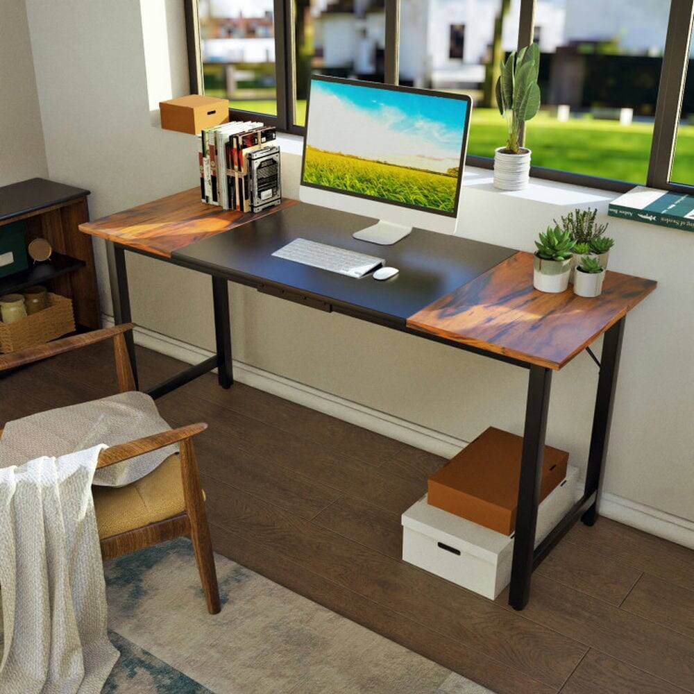 Alt View 1. Pefilos - 63 Inch Modern Splice Computer Desk with Heavy Duty Steel Frame, Office Desk, Gaming Computer Desks for Study, Working - Brown.
