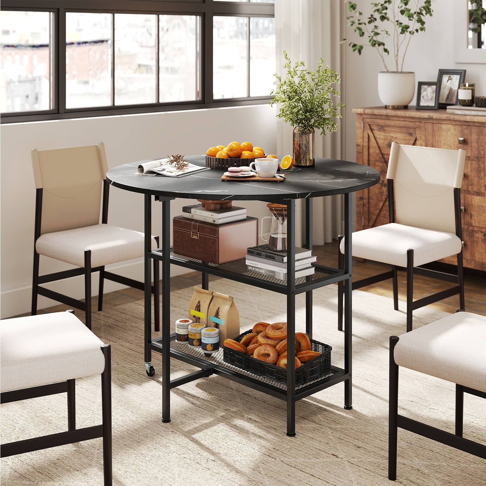 Alt View 4. Gymax - Gymax Round Outdoor Dining Table for 4 People 36 inch Acacia Wood Patio Table for Yard - Black.