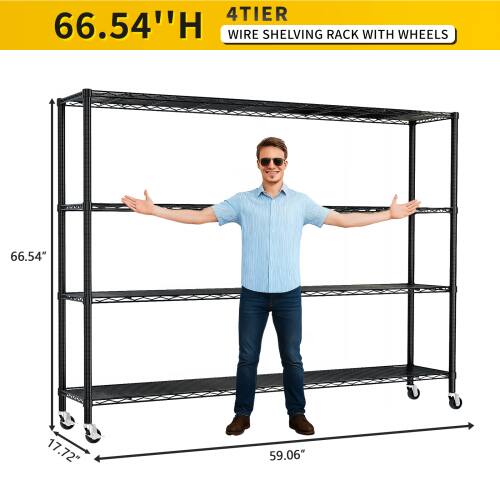 66.54"H 4TIER WIRE SHELVING RACK WITH WHEELS  
66.54" x 17.72" x 59.06"
