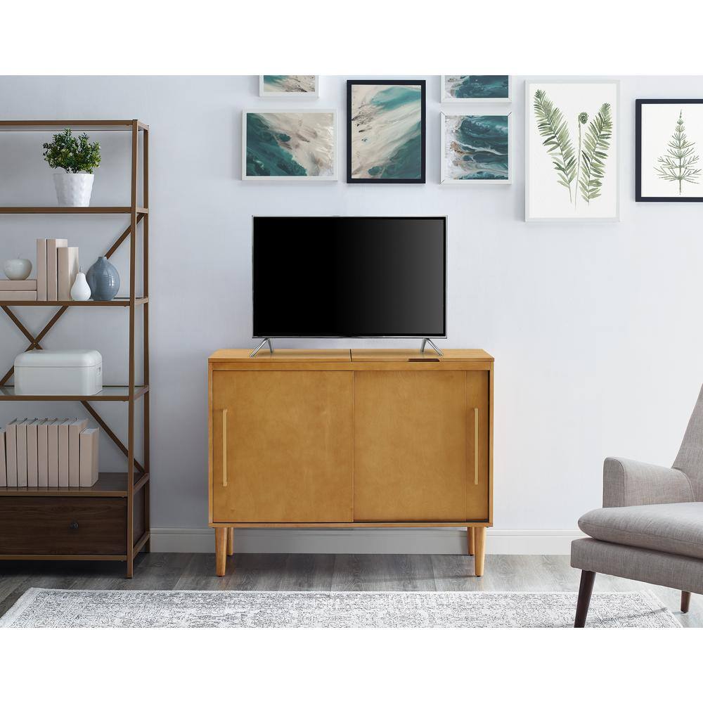 Left. Crosley Furniture - Everett Large Record Player Cabinet With Vinyl Storage - Acorn.