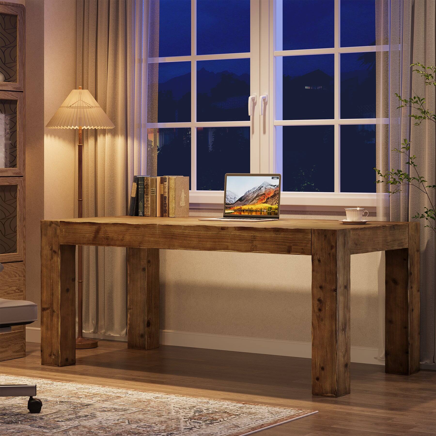Alt View 1. Tribesigns - Office Executive Desk with Solid Wood Construction, for Computer Work and Writing in Home Offices - Brown.