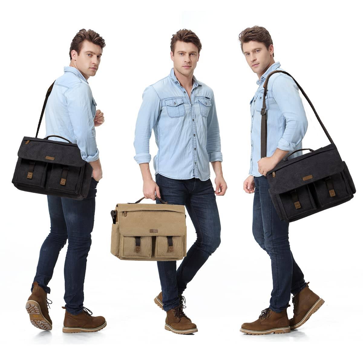 Alt View 7. Skar Audio - Messenger Bag For Men Vintage Water Resistant Canvas Satchel 14 15.6 Laptop Briefcase VINATGEWATER RESISTANT: - 15.6inch-camel.