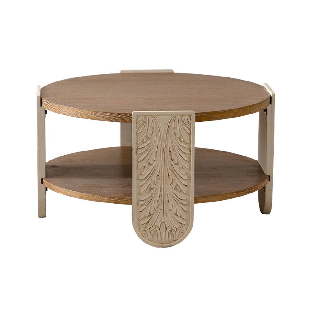 Alt View 2. Loheer - Loheer Carved Wooden Coffee Table Retro Solid Wood End Table - Brown.