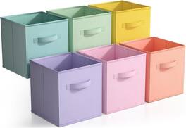 Sorbus - Foldable Storage Cubes - 6 Fabric Baskets for Organizing Pantry, Closet, Shelf, Nursery, Playroom, Toy Box, Cubby - Multi Pastel